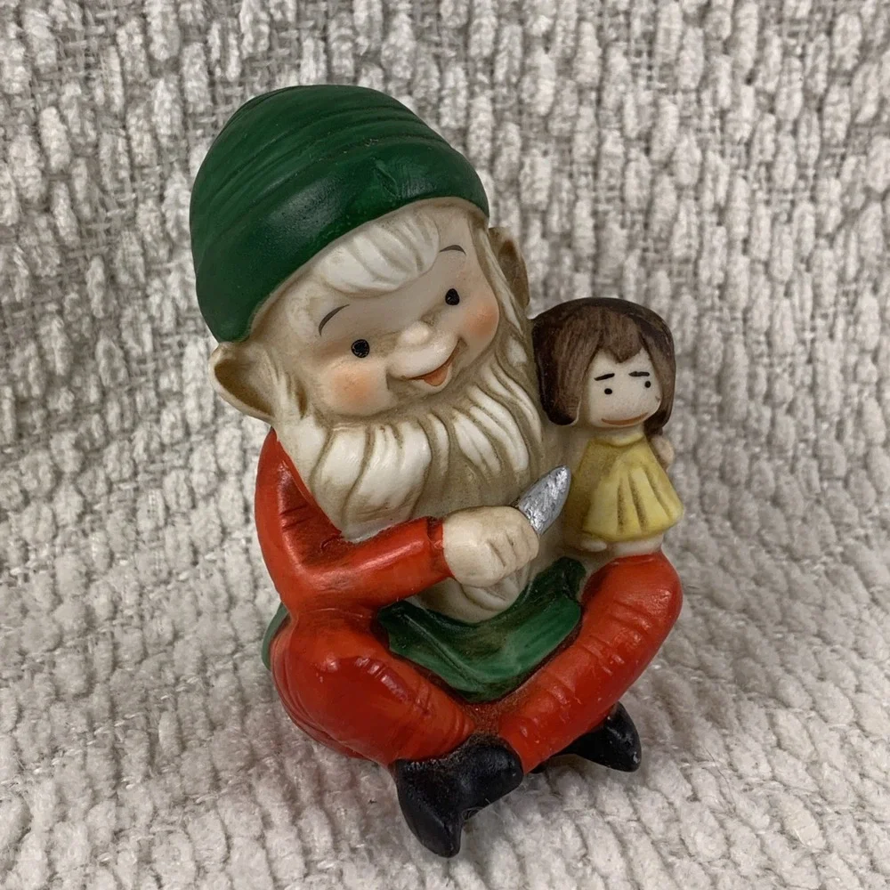 Homco Christmas Figurine 5205 Vintage AKA Murder Elf with Knife Killer Doll Girl